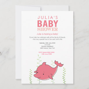 Cute Pink Dolphin Baby Shower Invite