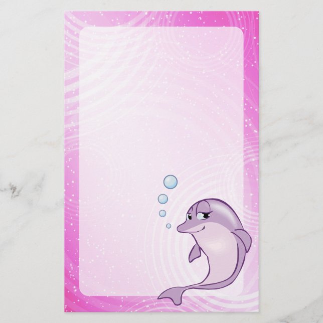 Cute Pink Dolphin Cartoon Stationery (Front)