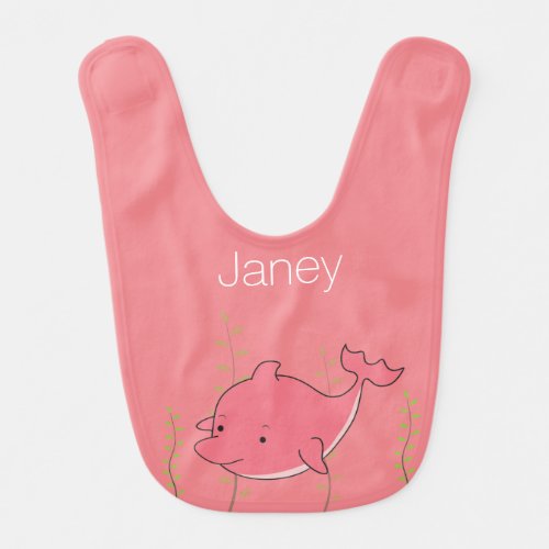 Cute Pink Dolphin Girl Personalized Name Dribble Baby Bib