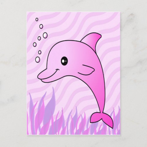 Cute Pink Dolphin in Pink Water Postcard