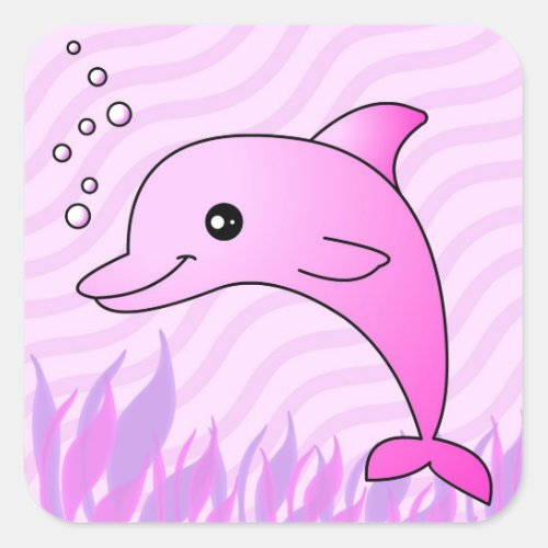 Cute Pink Dolphin in Pink Water Square Sticker