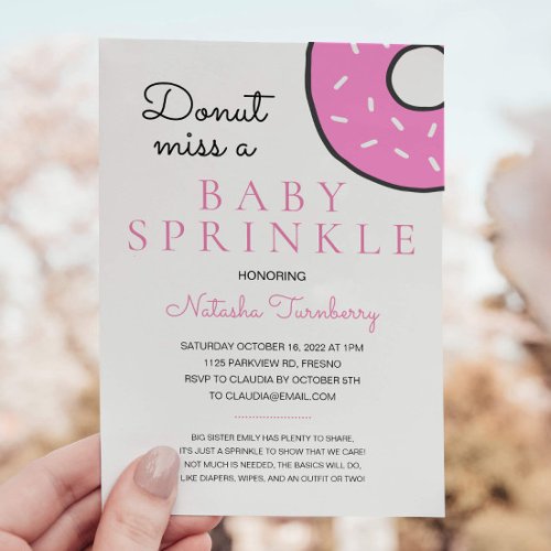 Cute Pink Donut Baby Sprinkle Girl Baby Shower Invitation