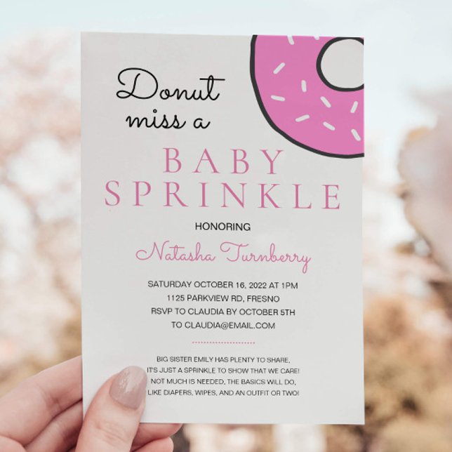 Cute Pink Donut Baby Sprinkle Girl Baby Shower Invitation (Creator Uploaded)