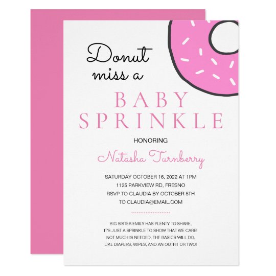 Cute Pink Donut Baby Sprinkle Girl Baby Shower Invitation Zazzle Com