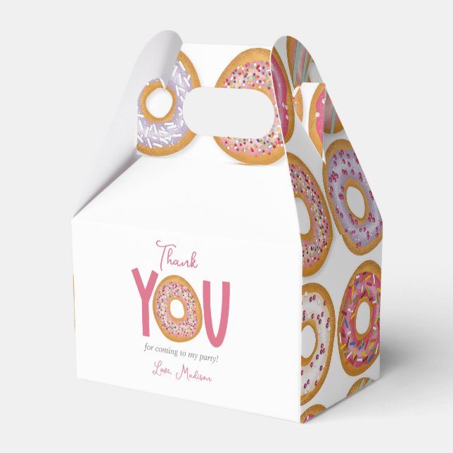 Cute Pink Donut Birthday Party Favor Boxes (Front Side)