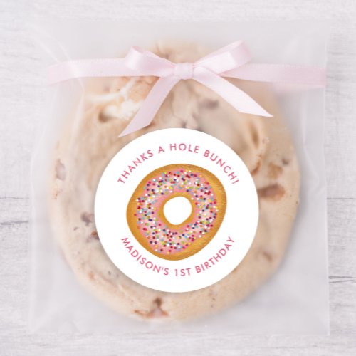 Cute Pink Donut Birthday Party Favor Classic Round Sticker