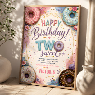 Cute Pink Donut Birthday Poster