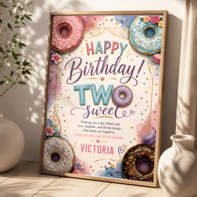 Cute Pink Donut Birthday Poster (Creator Uploaded)