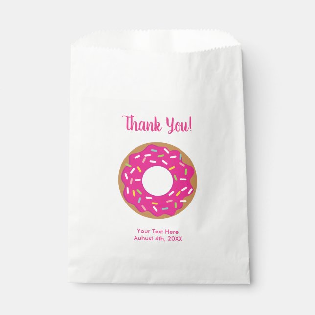Cute pink donut Birthday thank you party favor bag (Front)