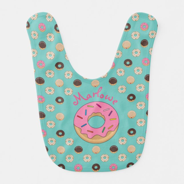Cute Pink Donut Custom Name Baby Bib (Front)