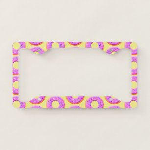 Cute Pink Donut Drawing With Sprinkles  License Plate Frame