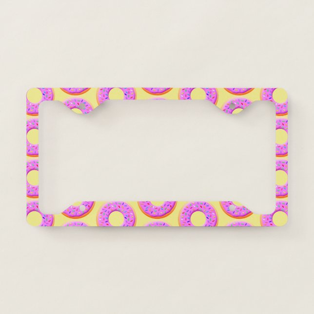 Cute Pink Donut Drawing With Sprinkles  License Plate Frame (Front)