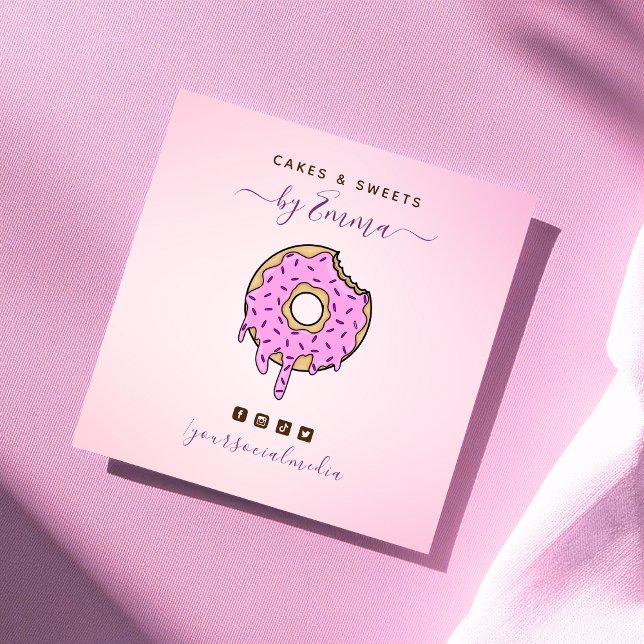 Cute Pink Donut Dripping Confetti Bakery Dessert Square Business Card (Creator Uploaded)