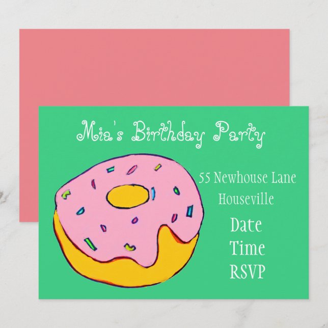 Cute pink donut girl Party Invitation (Front/Back)