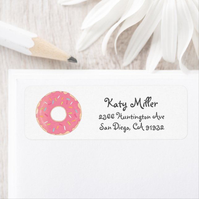 Cute Pink Donut Girls Address Label (Insitu)