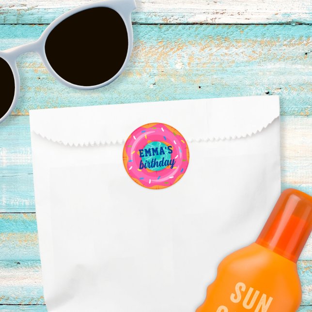 Cute Pink Donut Inner Tube Pool Party Birthday Classic Round Sticker (Creator Uploaded)
