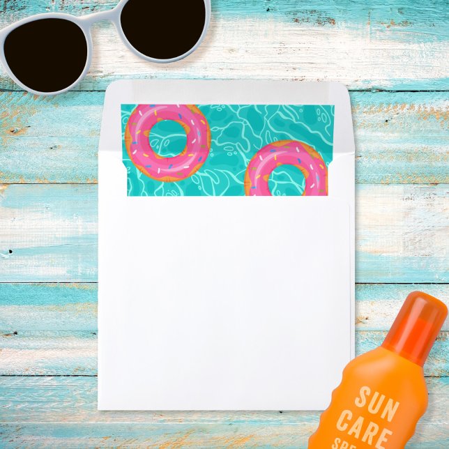 Cute Pink Donut Inner Tube Pool Party Birthday Envelope Liner (Creator Uploaded)