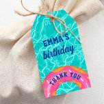 Cute Pink Donut Inner Tube Pool Party Birthday Gift Tags<br><div class="desc">This retro inspired birthday party favor tag features bright blue pool water,  a sweet pink donut inner tube,  and fun typography. This design is a great choice for any kids pool party!</div>