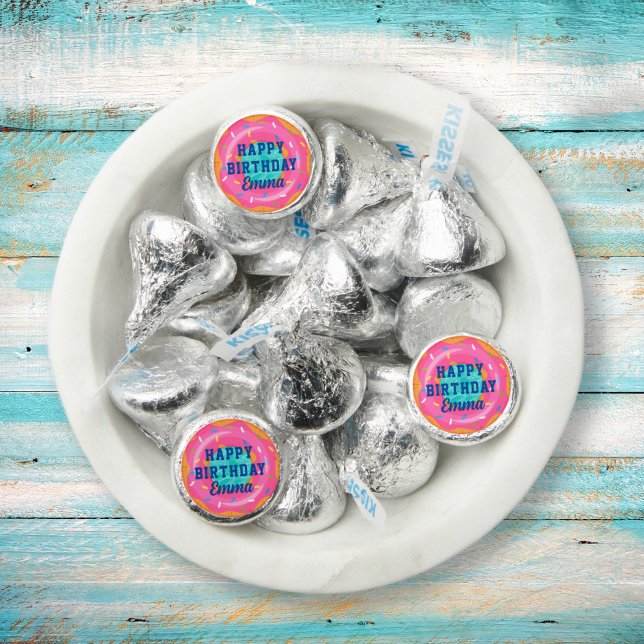 Cute Pink Donut Inner Tube Pool Party Birthday Hershey®'s Kisses® (Creator Uploaded)