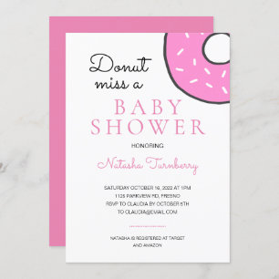 Cute Pink Donut Miss A Baby Shower Invitation