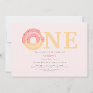 Cute Pink Donut One 1st Birthday  Invitation