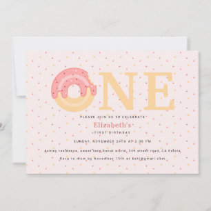 Cute Pink Donut One Sprinkle 1st Birthday Invitation