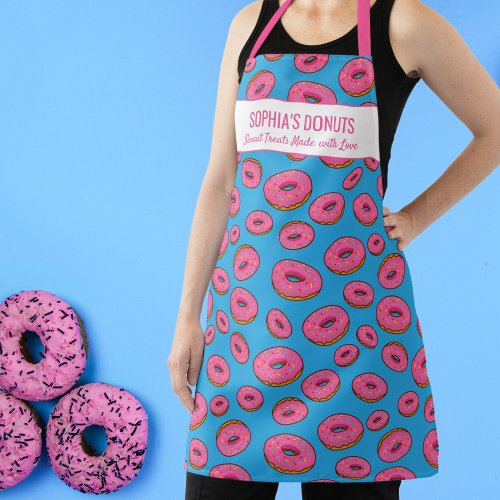 Cute Pink Donut Pattern Sprinkles and Custom Name Apron