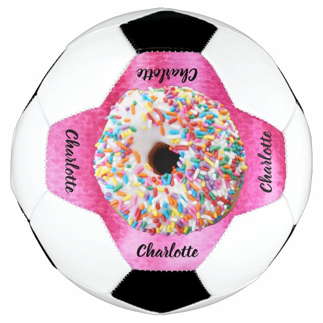 Cute Pink Donut Personalized Modern Soccer Ball (Front)