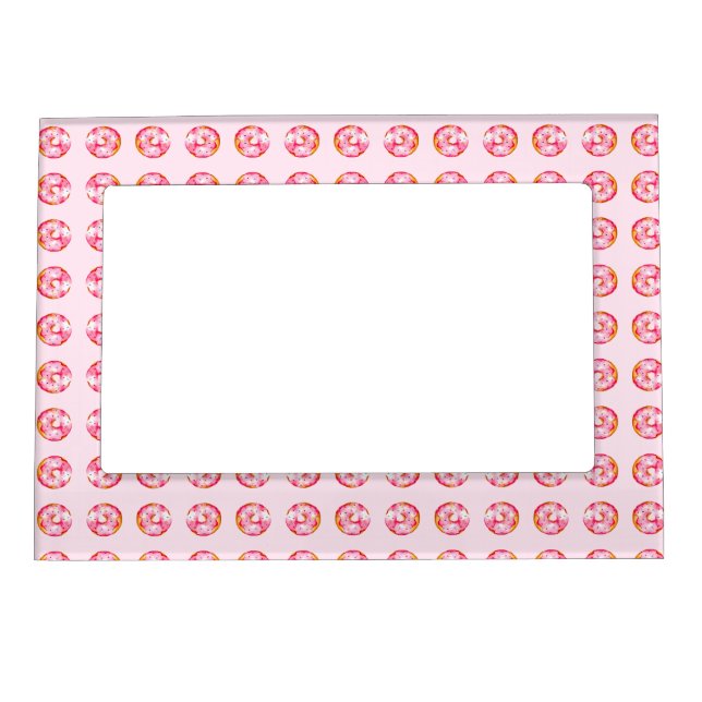 Cute Pink Donut Rainbow Sprinkles Girly Adorable Magnetic Frame (Front)
