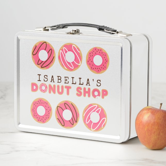 Cute Pink Donut Shop Metal Lunch Box (In Situ)