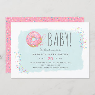 Cute Pink Donut Sprinkle Modern Oh Baby Shower Invitation