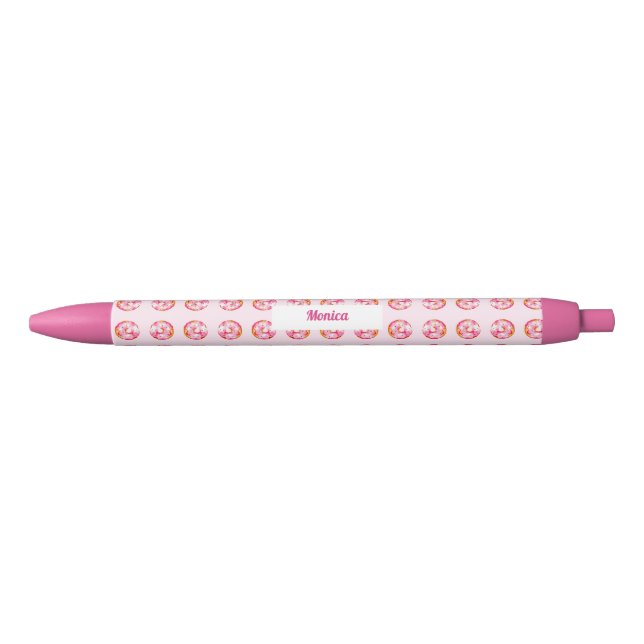 Cute Pink Donut Sprinkles Custom Name Girly Pen (Front)