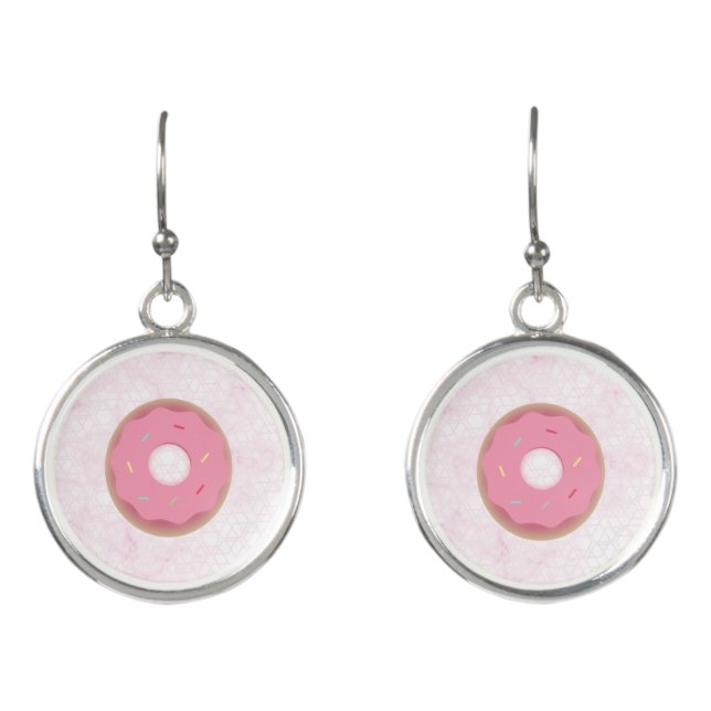 Cute Pink  Donut Sprinkles Pattern Monogram Name Earrings (Front)