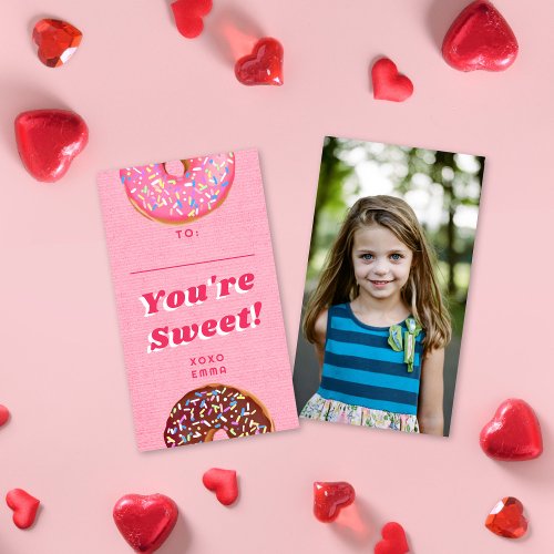 Cute Pink Donut Valentines Classroom Photo Card