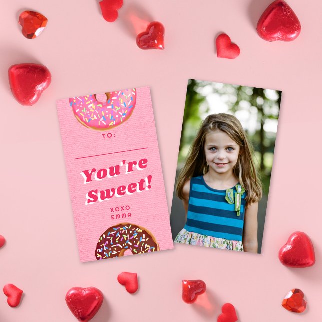 Cute Pink Donut Valentine's Classroom Photo Card (Creator Uploaded)
