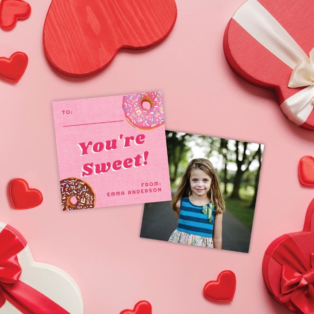Cute Pink Donut Valentine's Classroom Photo Card (Creator Uploaded)