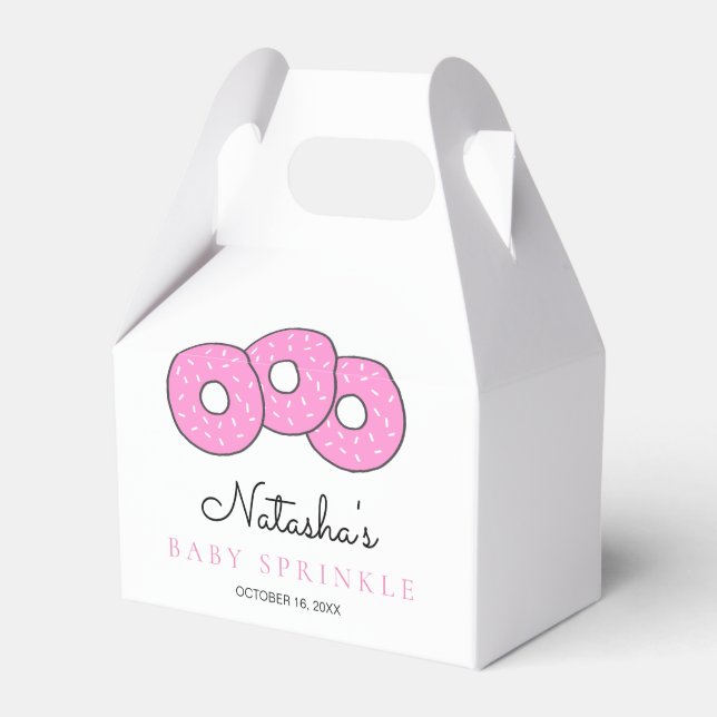 Cute Pink Donuts 2nd Baby Sprinkle Shower Favor Boxes (Front Side)