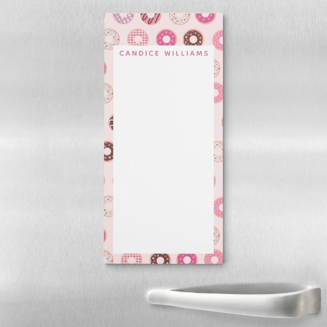 Cute Pink Donuts | Add Your Name Magnetic Notepad (In Situ)
