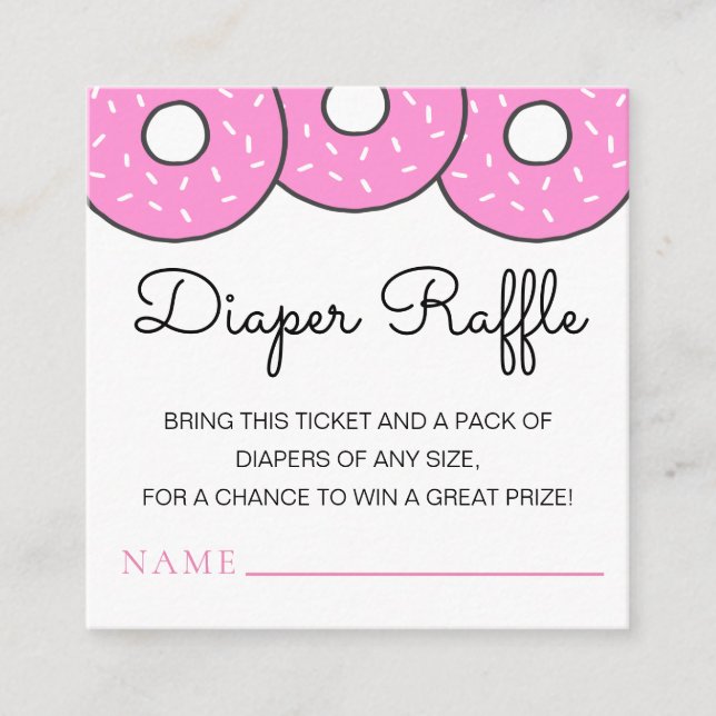 Cute Pink Donuts Baby Shower Diaper Raffle Enclosure Card (Front)