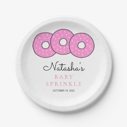 Cute Pink Donuts Baby Sprinkle Shower Paper Plates
