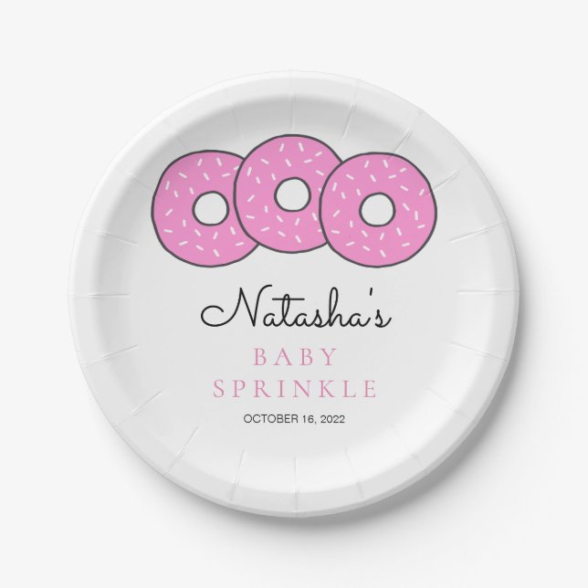 Cute Pink Donuts Baby Sprinkle Shower Paper Plates (Front)