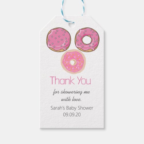 Cute Pink Donuts Girl Baby Shower Thank You  Gift Tags