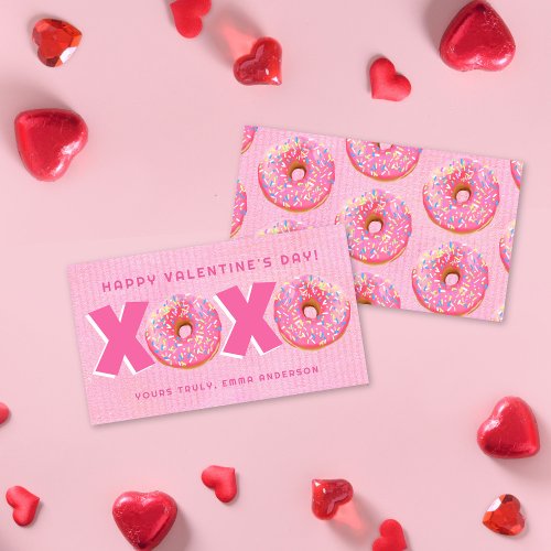 Cute Pink Donuts XOXO Valentines Classroom Card