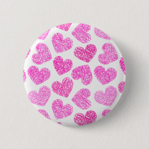 Cute Pink Doodled Heart Valentine's Day Pattern Button