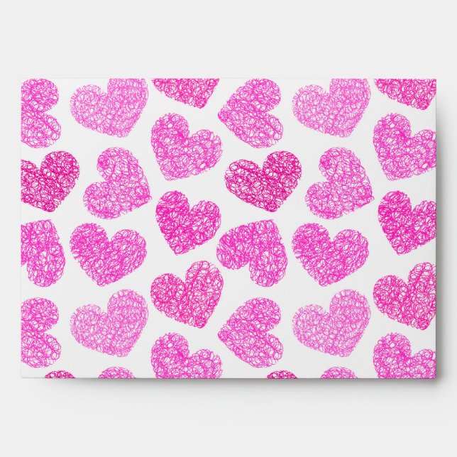 Cute Pink Doodled Heart Valentine's Day Pattern Envelope (Front)