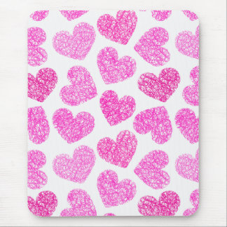 Cute Pink Doodled Heart Valentine's Day Pattern Mouse Pad