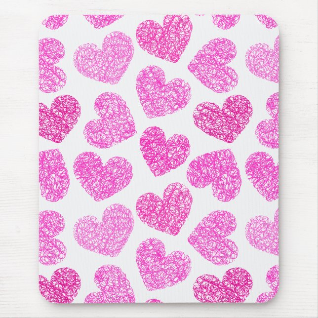 Cute Pink Doodled Heart Valentine's Day Pattern Mouse Pad (Front)