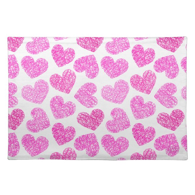Cute Pink Doodled Heart Valentine's Day Pattern Placemat (Front)