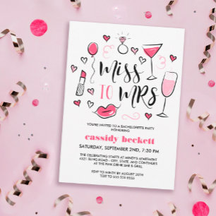 Cute Pink Doodles - Miss to Mrs Bachelorette Party Invitation