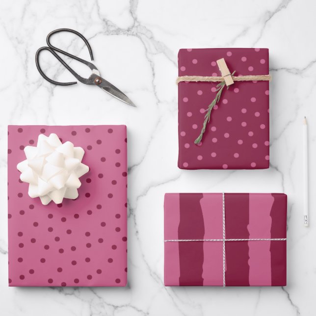 Cute Pink Dots And Stripes  Wrapping Paper Sheets (Front)
